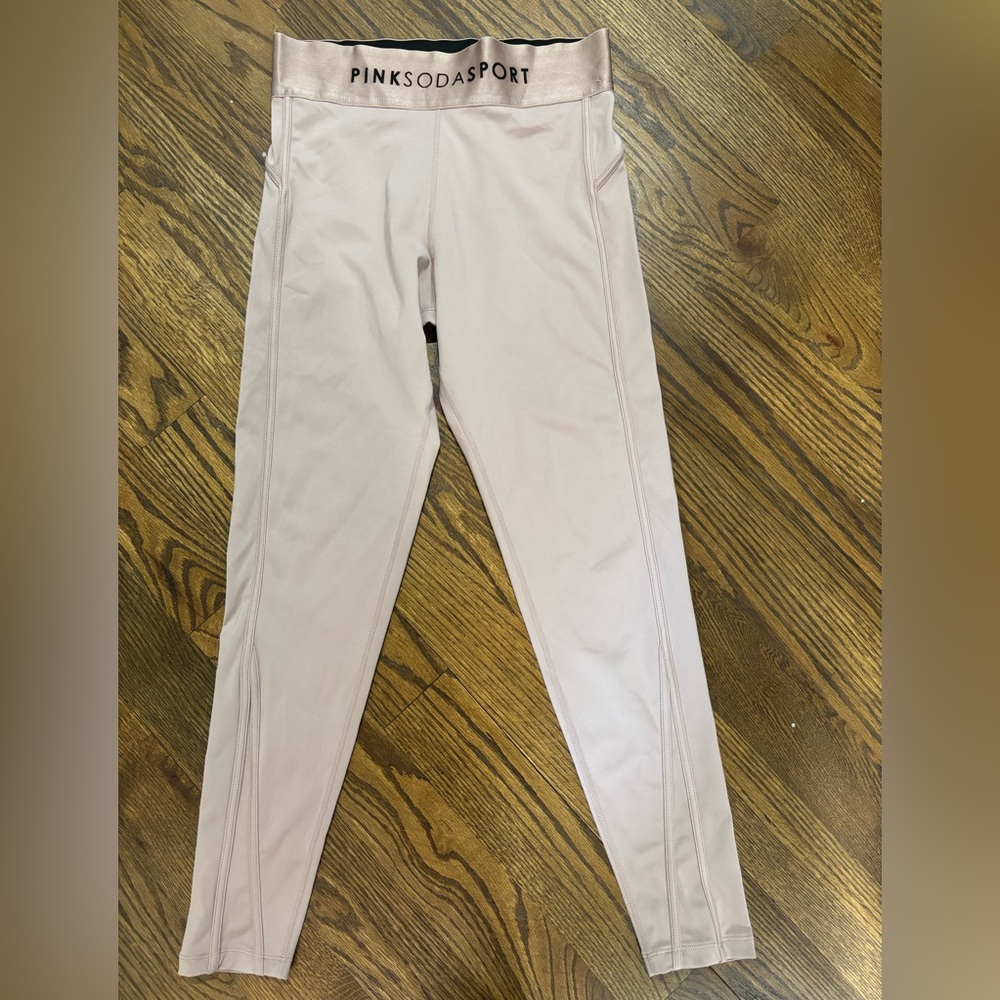 Pink Soda Sport Satin Waisted Athletic Yoga Pants Leggings-size Med